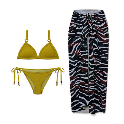 Triangle Bikini Top & Cheeky String & Maxi Sarong 3-Piece Swim Bundle
