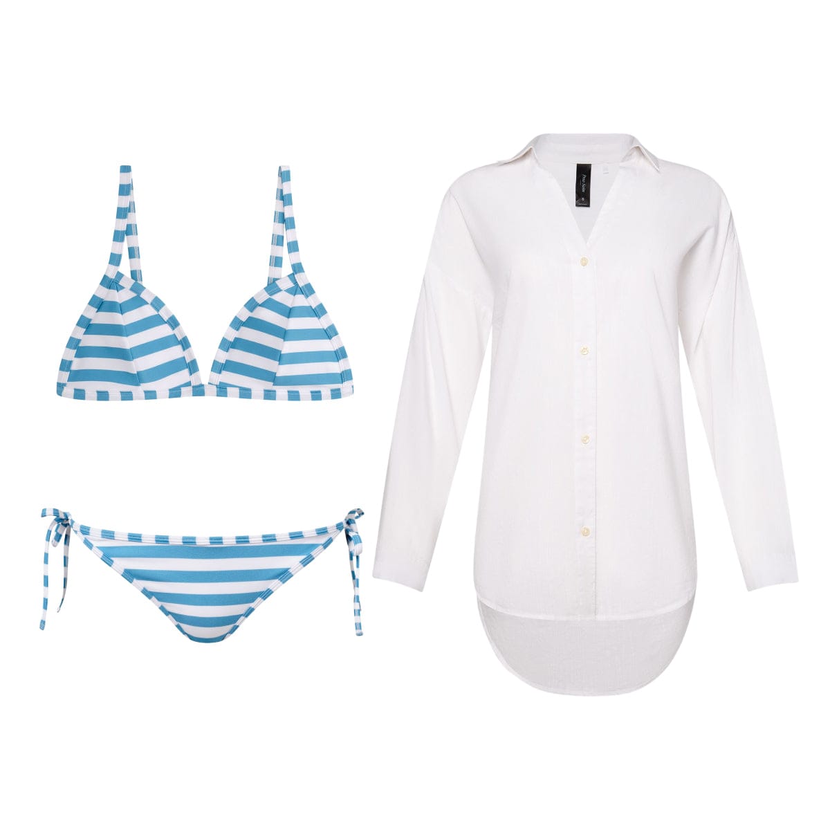 Triangle & String Bikini & Shirt 3-Piece Swim Bundle